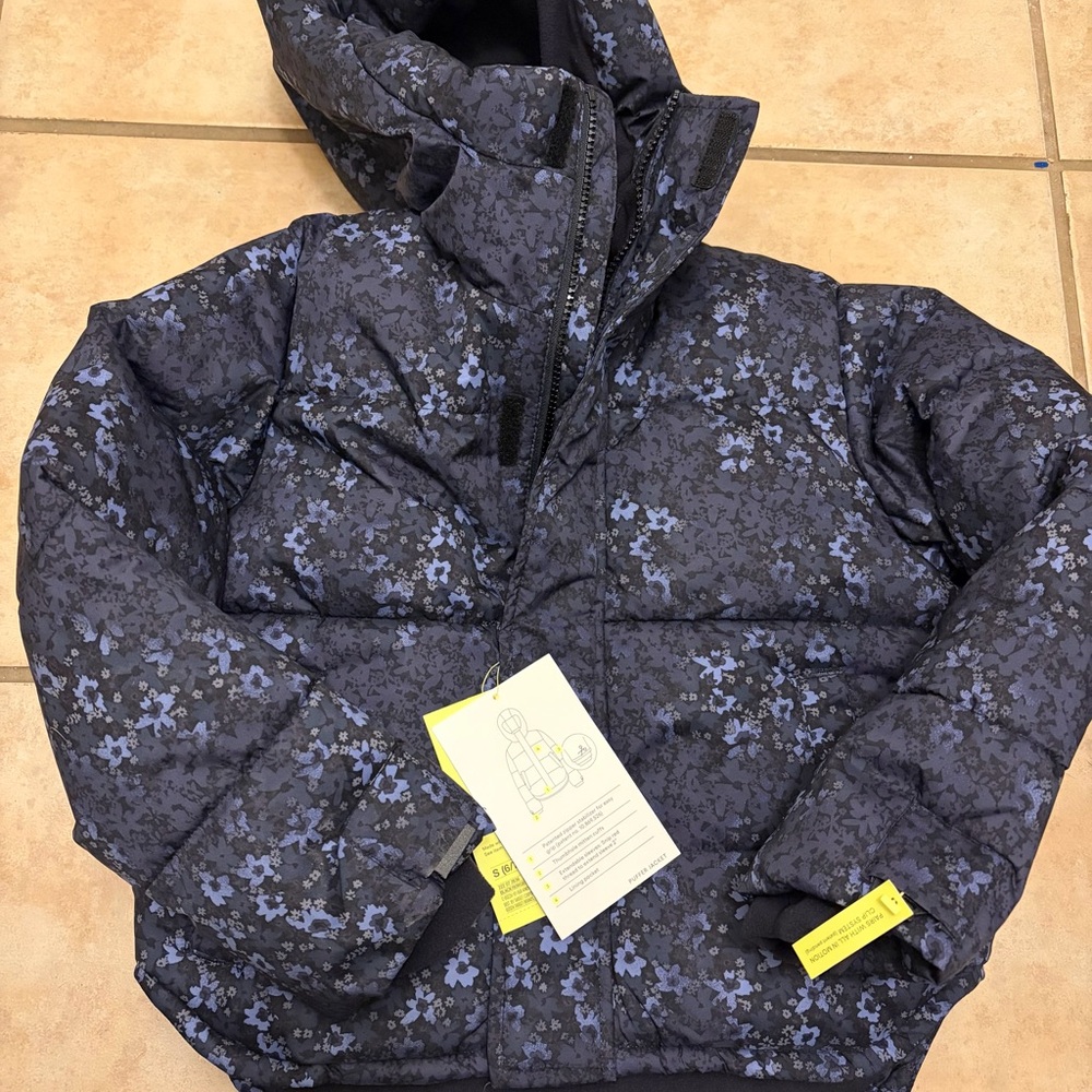 All in motion youth blue navy Floral Puffer Jacket with Hood
